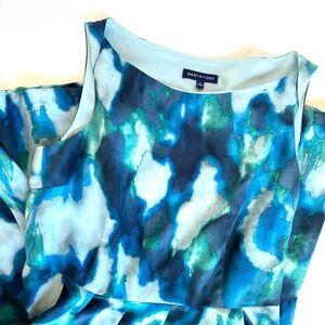 EUC Silk Bubble Hem Dress in Blue and Green by Martin + Osa